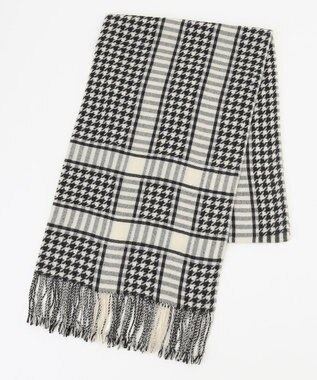 ICB コンビネーションチェックカシミヤ ストール ブラック×トープ系