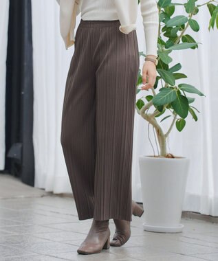 Tiaclasse 裏起毛ボックスプリーツパンツ ブラウン