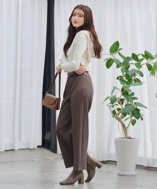 Tiaclasse 裏起毛ボックスプリーツパンツ ブラウン