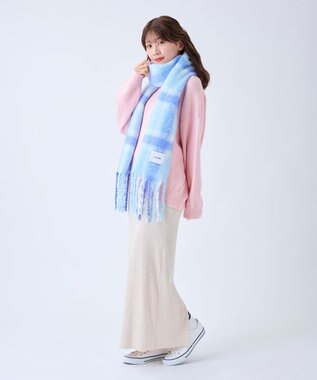 MOONBAT estaa ボリュームマフラー クラシックチェック／手洗い可 ペールスカイ