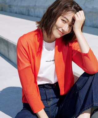 Tiaclasse 【小倉優子さん着用・UVケア・接触冷感】ショートトッパーカーディガン オレンジ