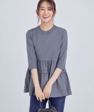 組曲 S 【UVケア・接触冷感・六分袖】ブラウスコンビ ティアードニット チャコールグレー系9