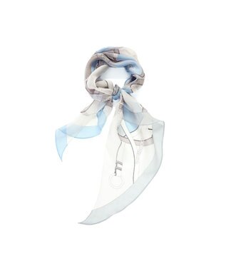 Marca ＜洗えるシルク＞【Marcaオリジナル】フローイングベルト剣先 ウォッシャブル シルクローン 剣先ストール ベージュ×ブルー