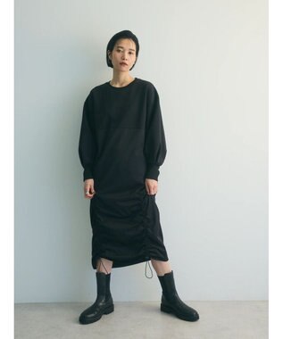 Green Parks armonia.異素材シャーリングワンピース Black