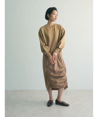 Green Parks armonia.異素材シャーリングワンピース Beige