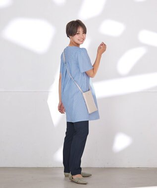 Tiaclasse 【洗える】ストライプフレアスリーブチュニックブラウス ブルー