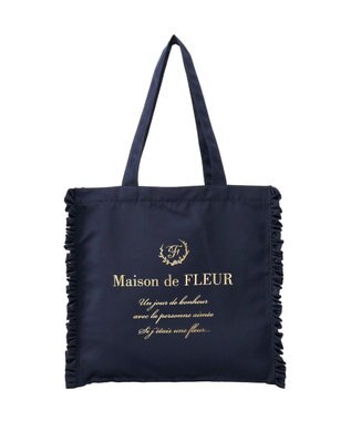 Maison de FLEUR サテンフリルスクエアトートバッグ Navy