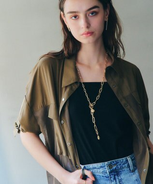 YECCA VECCA メッシュMIXデザインシャツ② Khaki