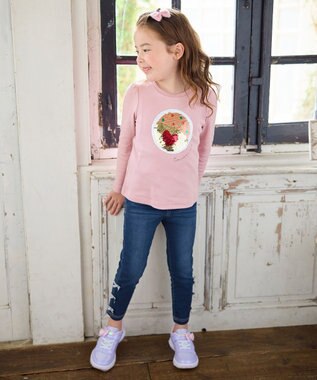 ANY KIDS ミラクルスパンコール長袖Tシャツ ピンク（オムライス×クマ）