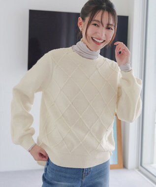 Tiaclasse ダイヤ柄パール付きニットプルオーバー