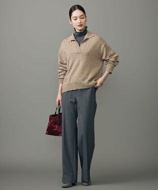 自由区 S ペーパーウールコットン襟付き ニット キャメル系