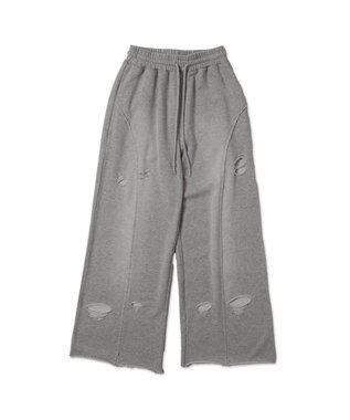 WEGO 【ウエストゴム】ヴィンテージウォッシュスウェットワイドパンツ 杢グレー
