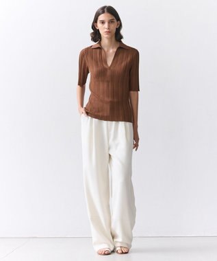 BEIGE， LABRADO / ランダムリブ スキッパーニット Brown