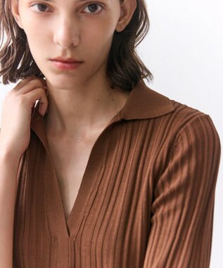 BEIGE， LABRADO / ランダムリブ スキッパーニット Brown