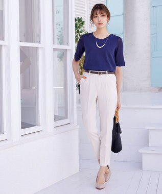 Tiaclasse L 【洗える】シアースリーブニットトップス ブルー