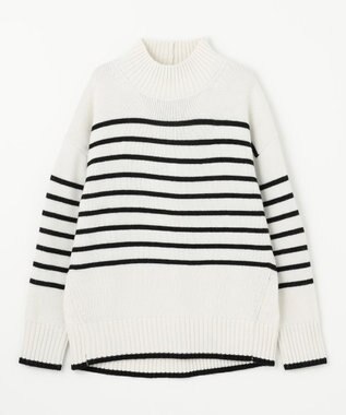 ANY 【6色展開】ラムウールハイネックニット オフベース×ブラックラインボーダー