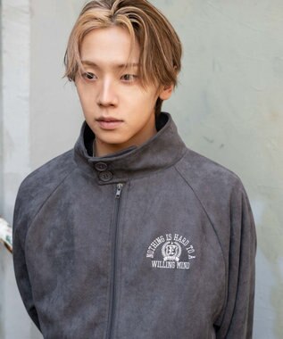 WEGO 【ユニセックス着用ITEM/MLサイズ展開】フェイクスウェードロゴスウィングトップ ブラック中濃色