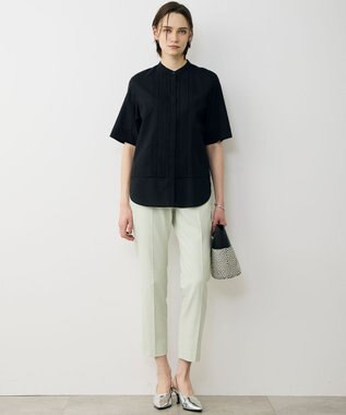 ICB L 【先行予約】リネンスラブローン バンドカラーデザインシャツ ブラック