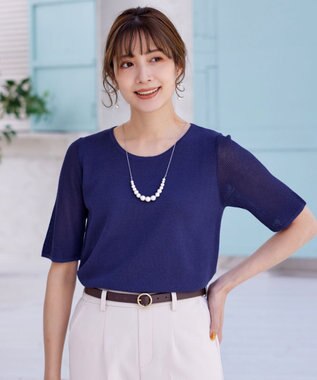 Tiaclasse 【洗える】シアースリーブニットトップス ブルー