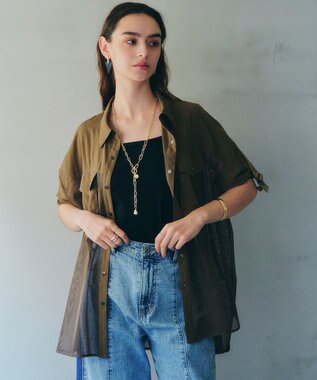 YECCA VECCA メッシュMIXデザインシャツ② Khaki