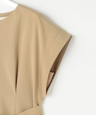 自由区 【ベルト付き】ウーステッドライク ワンピース ベージュ