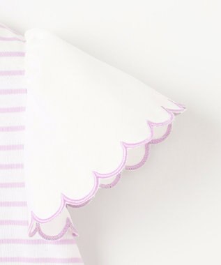 ANY KIDS 袖スカラップ ボーダーTシャツ ラベンダー