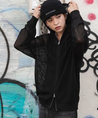WEGO 【ユニセックス着用ITEM】メッシュニットZIPパーカー ブラック