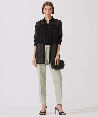 ICB 【洗える】 ストライプラッセルレース シャツ ブラック系