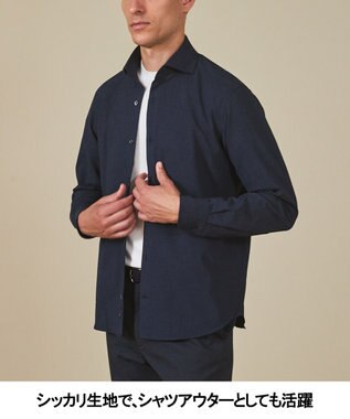 GOTAIRIKU 【シワになりにくい/ストレッチ/洗える】ウールライク シャツ_カッタウェイカラー ネイビー系
