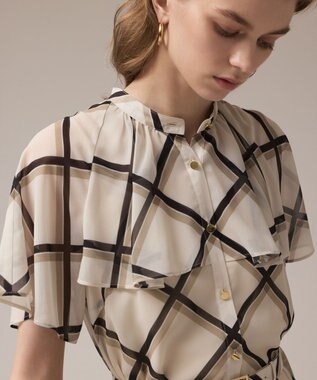 GRACE CONTINENTAL チェックプリントプリーツワンピース ベージュ