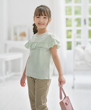 組曲 KIDS 【UVケア】【150-160㎝】フレアラッフル Tシャツ メロン