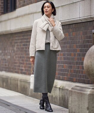 自由区 L 【カタログ掲載・洗える】モールコンビ ニット  ダークグレー×ベージュ