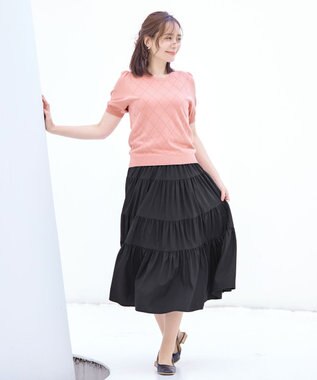 Tiaclasse 【洗える】ダイヤ柄編みサマーニットトップス ピンク