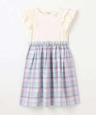ANY KIDS チェック ドッキングワンピース ミント