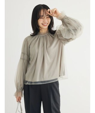Green Parks ・ＥＬＥＮＣＡＲＥ　ＤＵＥ　チュールハイネックブラウス Gray Beige