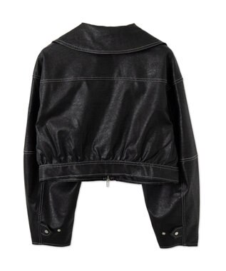 WEGO 配色ステッチWZIPショートブルゾン ブラック