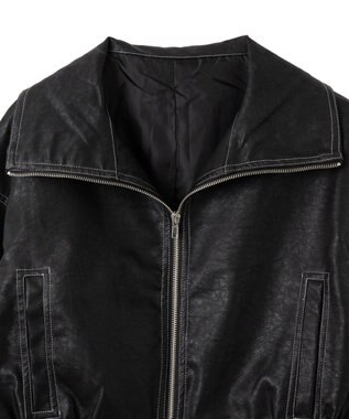 WEGO 配色ステッチWZIPショートブルゾン ブラック