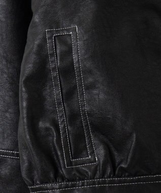 WEGO 配色ステッチWZIPショートブルゾン ブラック