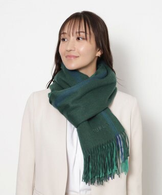 MOONBAT FURLA(フルラ）ウール100％ オンブレー カラーブロック ストール ダークグリーン