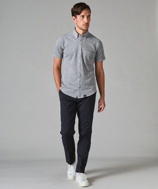 GOTAIRIKU 【吸汗速乾】クールマックス鹿の子 半袖ビズシャツ_ボタンダウン ライトグレー系