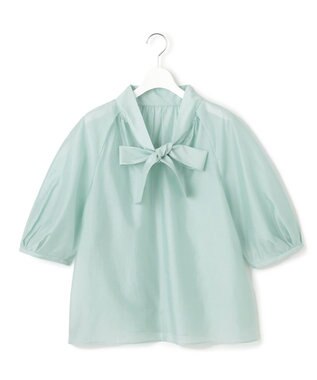 23区 L 【WEB&一部店舗限定/洗える】ライトシアーミクスチャー ボウタイ ブラウス スモーキーグリーン系