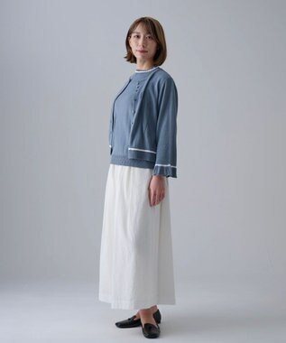 muuc 〈細番手の高級綿糸コットンコーマ糸〉〈洗練された繊維の滑らかな肌触り〉〈お家で洗えるニット〉模様編み ポピーの花リンクス編み カーディガン ブルー