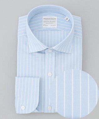 GOTAIRIKU 春夏向け【形態安定】SUMMERPREMIUMPLEATS_スモールワイドカラー 長袖ドレスシャツ（ストライプ/チェック） サックスブルー系1
