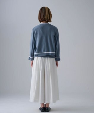 muuc 〈細番手の高級綿糸コットンコーマ糸〉〈洗練された繊維の滑らかな肌触り〉〈お家で洗えるニット〉模様編み ポピーの花リンクス編み カーディガン ブルー