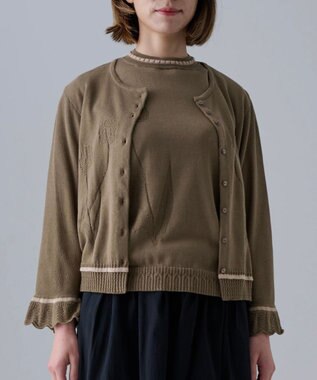 muuc 〈細番手の高級綿糸コットンコーマ糸〉〈洗練された繊維の滑らかな肌触り〉〈お家で洗えるニット〉模様編み ポピーの花リンクス編み カーディガン