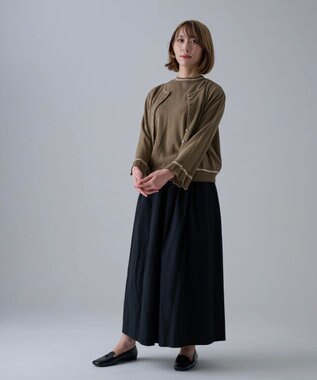 muuc 〈細番手の高級綿糸コットンコーマ糸〉〈洗練された繊維の滑らかな肌触り〉〈お家で洗えるニット〉模様編み ポピーの花リンクス編み カーディガン カーキブラウン