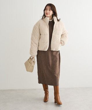 Green Parks 配色リラックスモールニットワンピース Brown