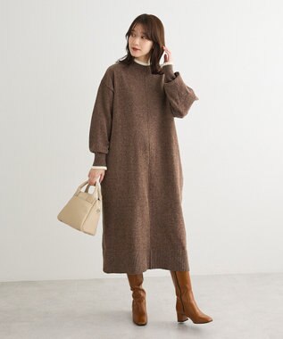 Green Parks 配色リラックスモールニットワンピース Brown