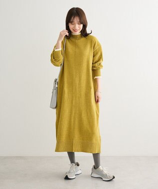 Green Parks 配色リラックスモールニットワンピース Yellow
