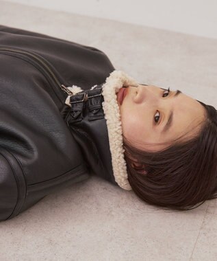 AMERICAN HOLIC ボアフェイクレザーブルゾン Black